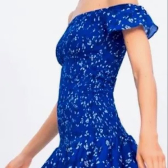 Zara Dresses Zara Blue Floral Off The Shoulder Minidress Poshmark